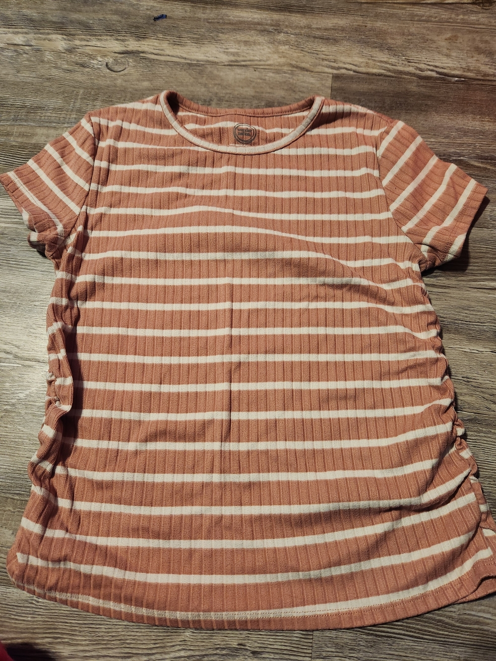 wonder nation Ribbed Short-Sleeve Stripe Tee in Terracotta and Cream